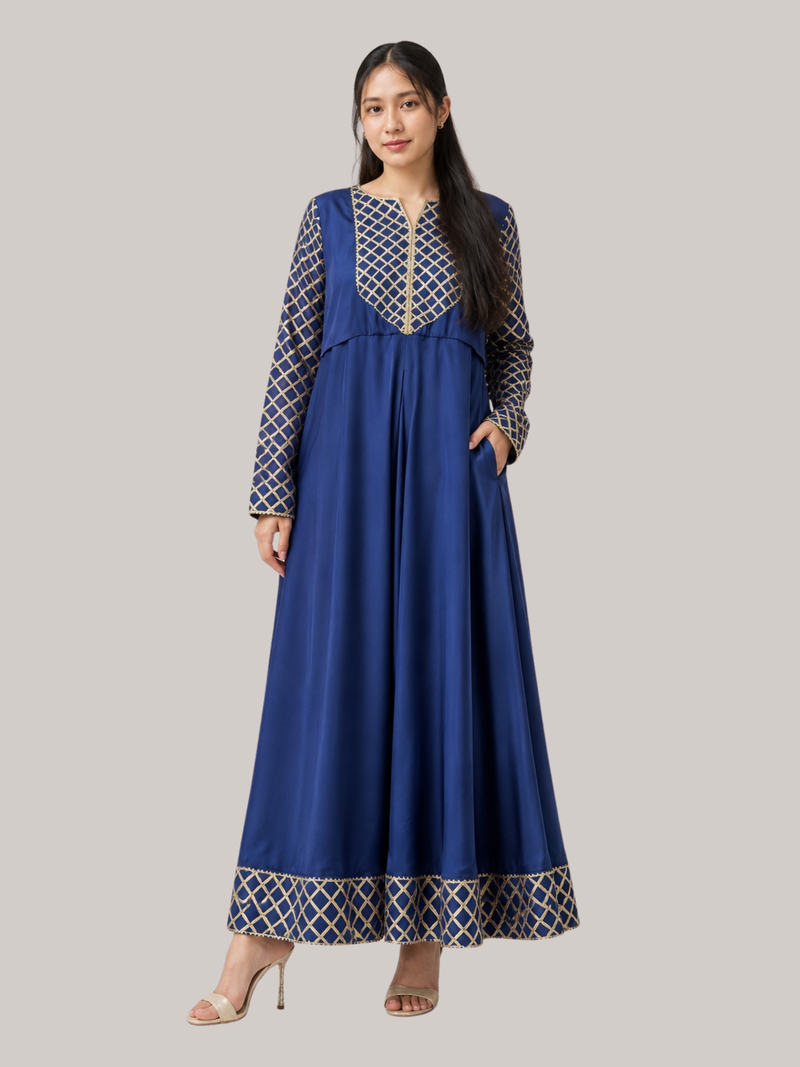 Blue Silk Frock 2 Pc – Stitched Pret Collection