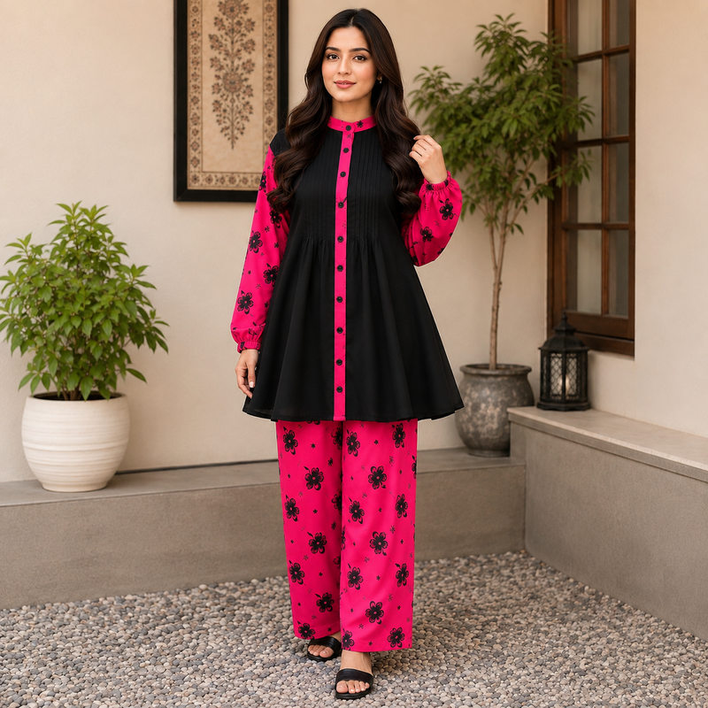 Velmira Black & Fuchsia Embroidered Lawn 2 Pc Suit – Pret Collection