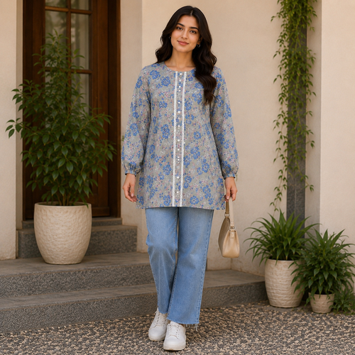 Velmira Blue Floral Printed Lawn Shirt – Pret Collection