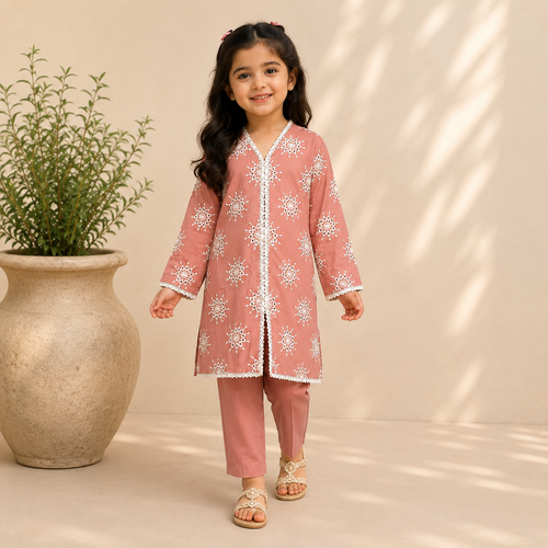 Velmira Baby Pink Embroidered Lawn 2 Pc Kids Suit – Kids Collection