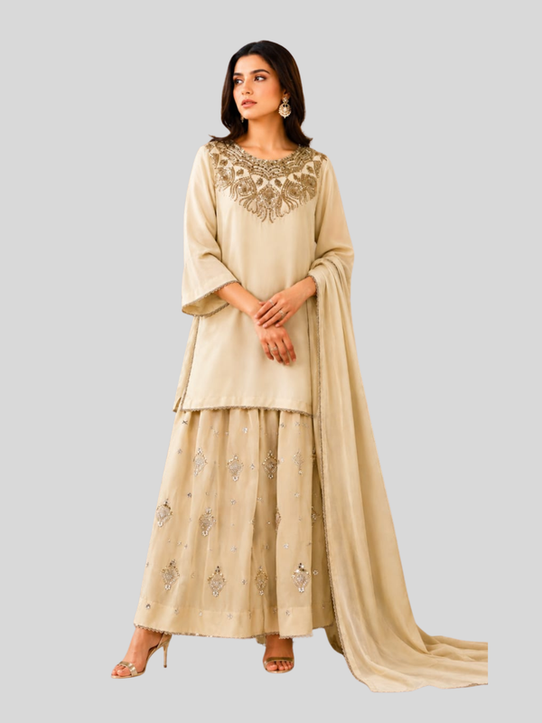 Copper Embroidered Dress 3 Pc – Stitched Pret Collection