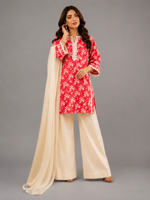 Strawberry Chikankari 3 Pc – Daily Wear Pret Collection