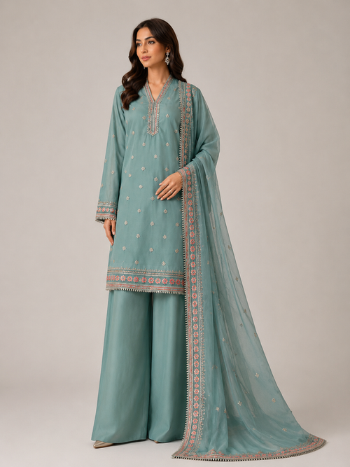 Ice Blue Gotta 3 Pc – Stitched Pret Collection