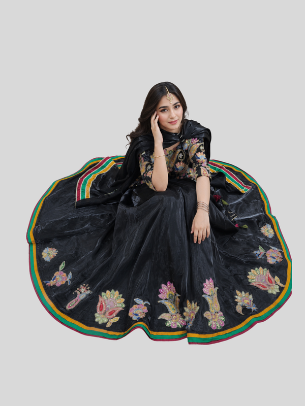 Black Armani Silk Lehenga 3 Pc – Stitched Pret Collection