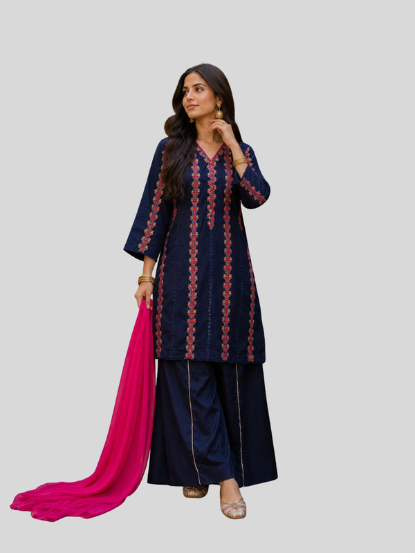 Blue Chikankari 3 Pc – Daily Wear Pret Collection