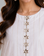 White & Gold Grip Silk 3 Pc – Stitched Pret Collection