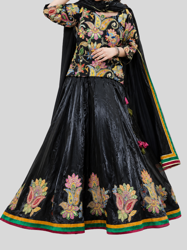 Black Armani Silk Lehenga 3 Pc – Stitched Pret Collection