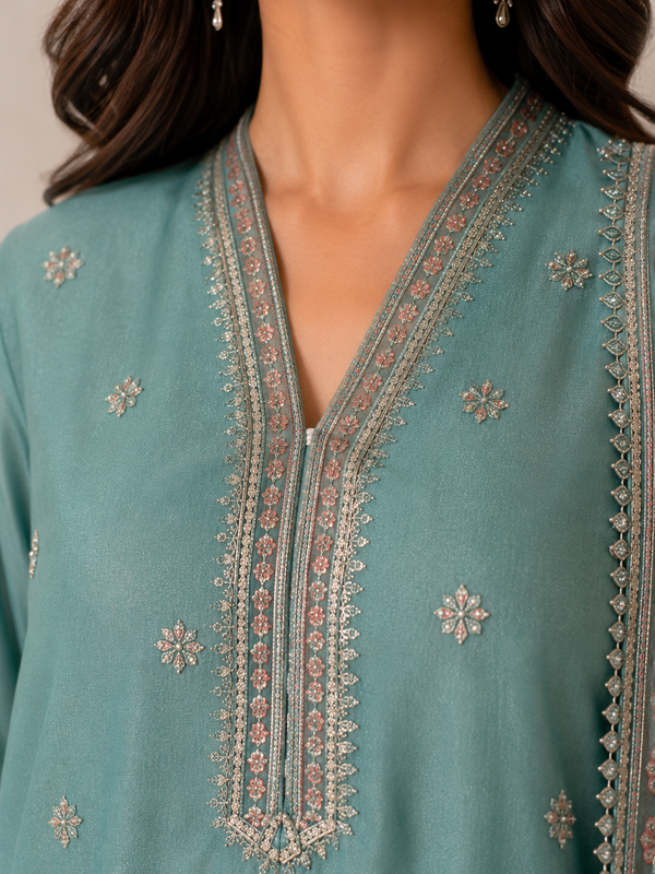 Ice Blue Gotta 3 Pc – Stitched Pret Collection