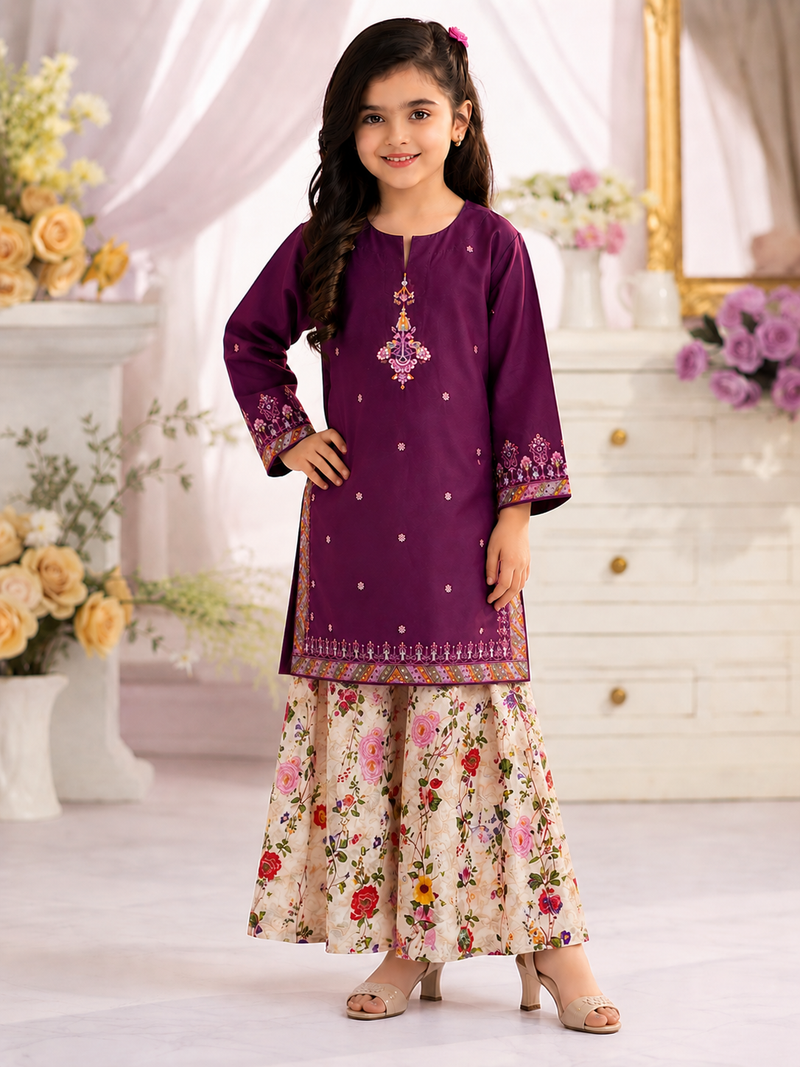 Kids Purple Embroidered Kurta & Plazo 2 Pc – Kids Collection