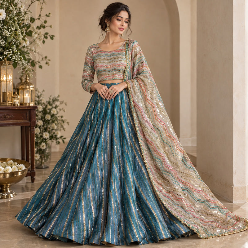 Velmira Masoori Choli & Tasal Silk Lehenga 3 Pc – Luxury Festive Collection
