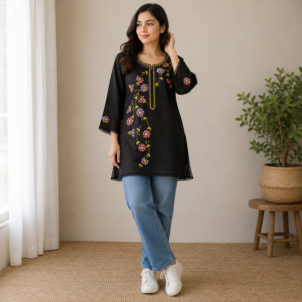Velmira Black Hand-Embroidered Lawn Shirts – Pret Collection