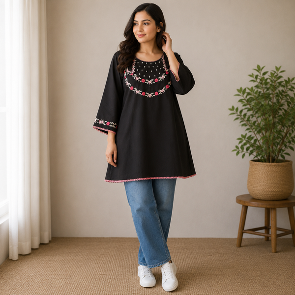 Velmira Black Hand-Embroidered Lawn Shirts – Pret Collection