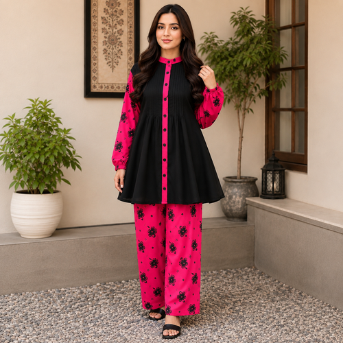 Velmira Black & Fuchsia Embroidered Lawn 2 Pc Suit – Pret Collection