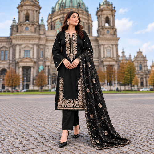 Velmira Embroidered Dhanak 3 Pc Suit – Winter Collection