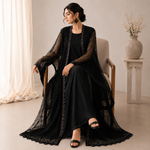 Black Pearl Work Open Gown Set – Luxury 2 Piece Pret