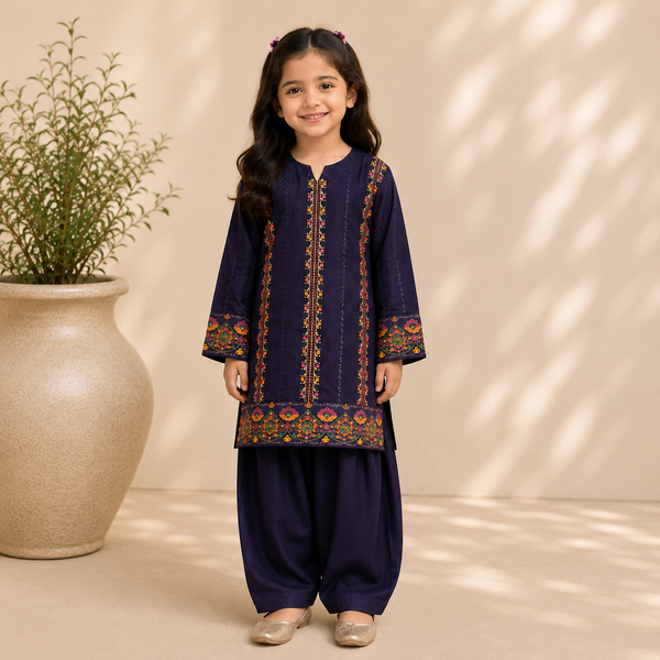 Velmira Dark Blue Embroidered Lawn 2 Pc Kids Suit – Kids Collection