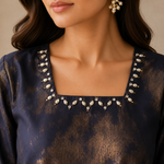 Velmira Navy Blue with Gold Print Silk Co-Ord Set – Luxury Pret Collection