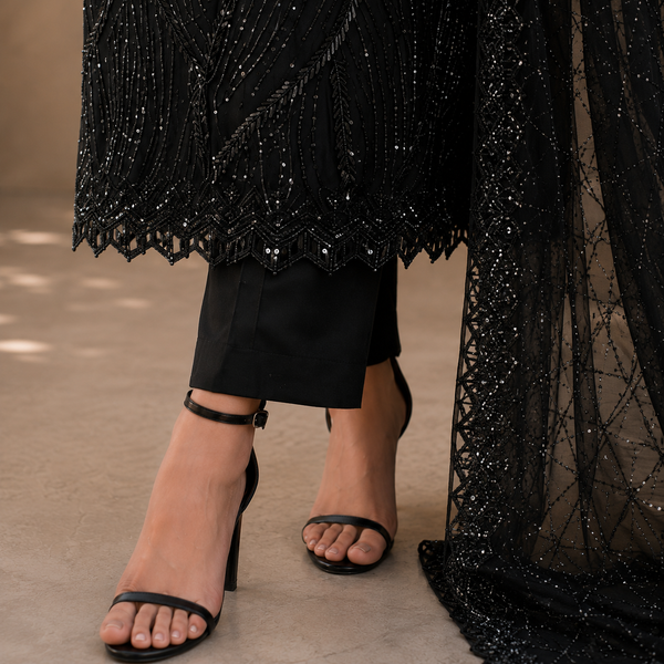 Velmira Black Embellished Net 3 Pc Suit – Luxury Pret Collection