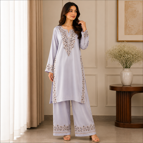 Velmira Ice Blue Embroidered Silk 2 Pc – Luxury Pret Collection