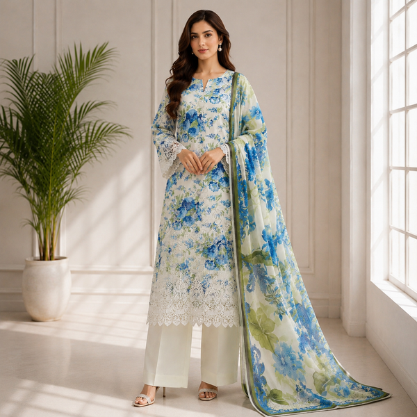 Velmira Floral Silk Cutwork Embroidered 3 Pc Suit – Luxury Pret Collection
