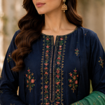 Velmira Navy & Green Silk Machine Embroidered 3 Pc Suit – Luxury Pret Collection