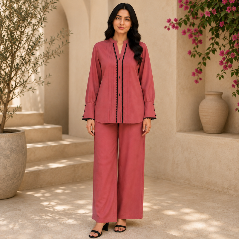 Velmira Dusty Rose Pintuck Co-Ord Set