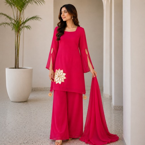 Crinkle Shafoon 3-Piece Dress – Elegant Festive Collection