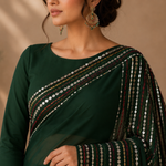 Velmira Emerald Grace Chiffon Saree – Luxury Collection