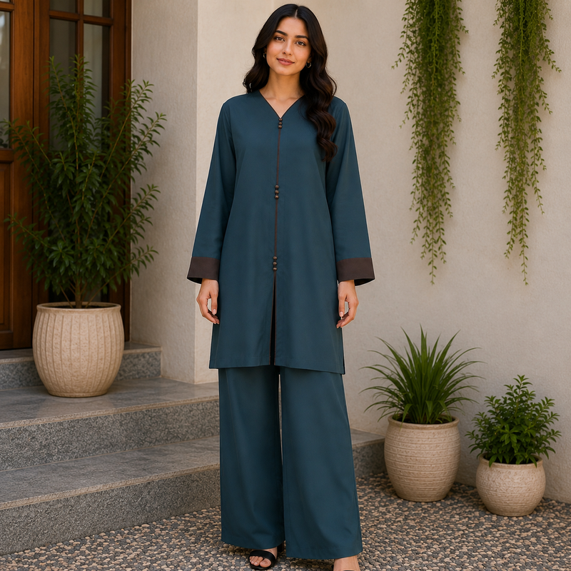 Velmira Teal Blue Georgette Co-Ord Set